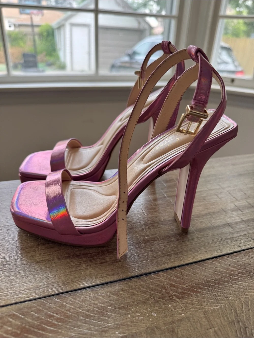 Jessica Simpson Iridescent Pink Platform Slingback Heels